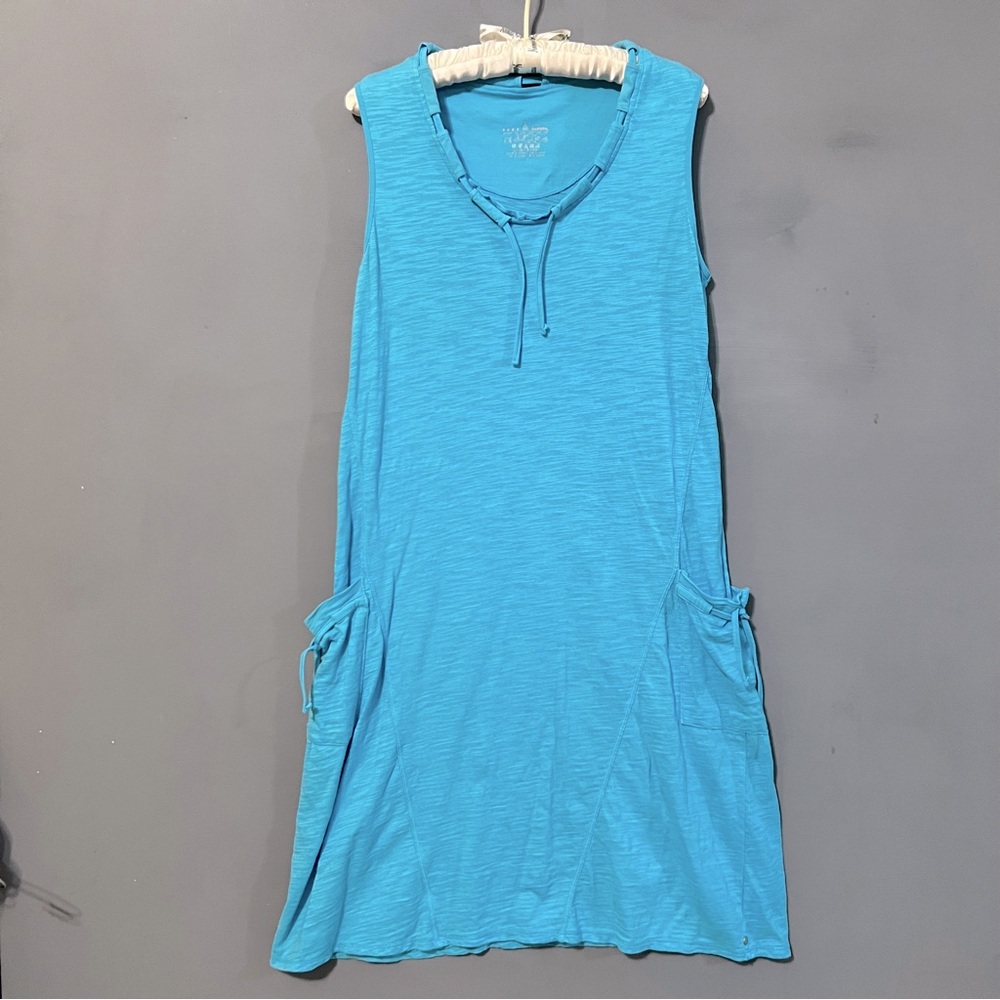 neon buddha Beachy Blue Casual Sleeveless Dress with pockets medium scoop neck